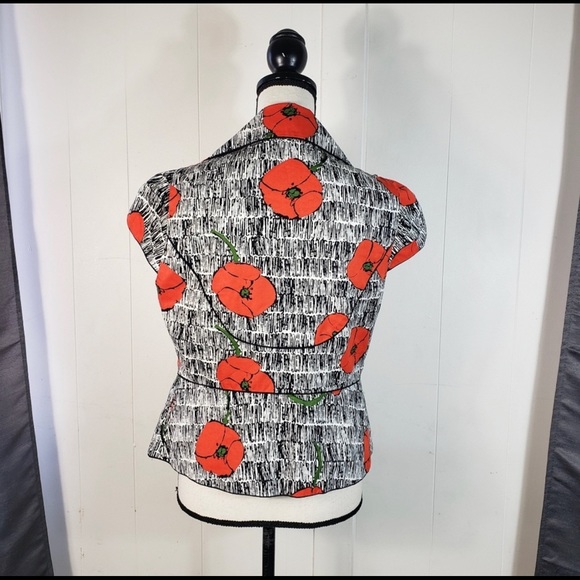 ELEVENSES Black White Red Peony Short Sleeve Floral Blazer Size 12 - Picture 3 of 3